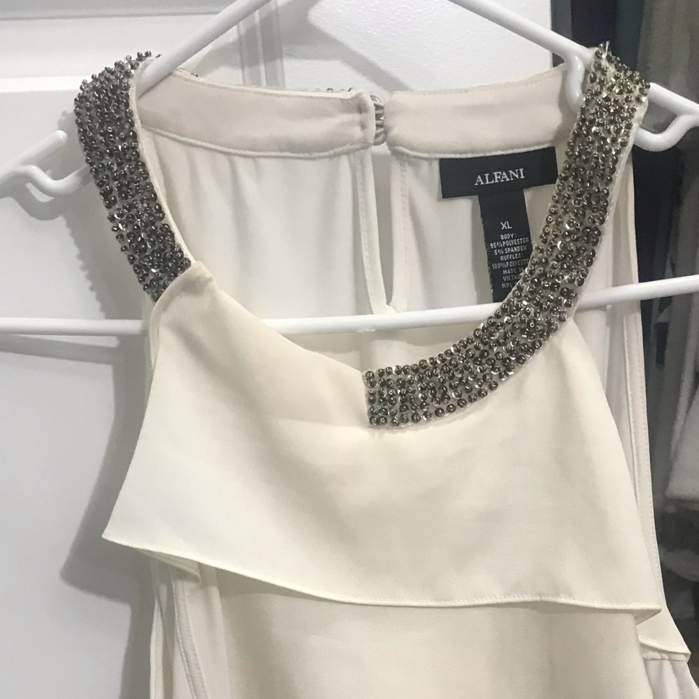 Ruffled embellished top. Great for the holidays!